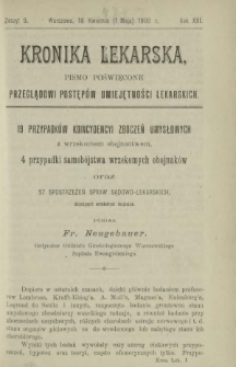 Kronika Lekarska : pismo poświęcone przeglądowi postępów umiejętności lekarskich 1900 R. 21 z. 9