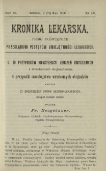 Kronika Lekarska : pismo poświęcone przeglądowi postępów umiejętności lekarskich 1900 R. 21 z. 10