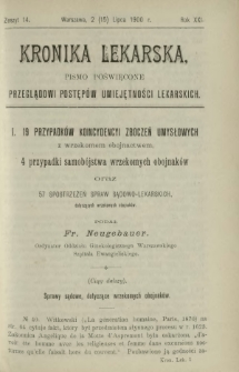Kronika Lekarska : pismo poświęcone przeglądowi postępów umiejętności lekarskich 1900 R. 21 z. 14