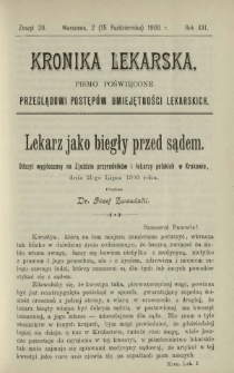 Kronika Lekarska : pismo poświęcone przeglądowi postępów umiejętności lekarskich 1900 R. 21 z. 20