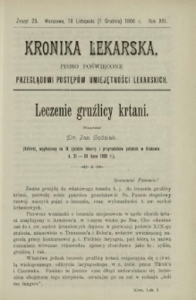 Kronika Lekarska : pismo poświęcone przeglądowi postępów umiejętności lekarskich 1900 R. 21 z. 23