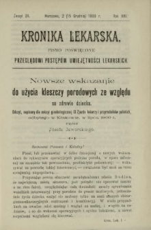 Kronika Lekarska : pismo poświęcone przeglądowi postępów umiejętności lekarskich 1900 R. 21 z. 24