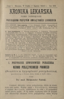 Kronika Lekarska : pismo poświęcone przeglądowi postępów umiejętności lekarskich 1903 R. 24 z. 1