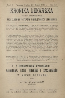 Kronika Lekarska : pismo poświęcone przeglądowi postępów umiejętności lekarskich 1903 R. 24 z. 3