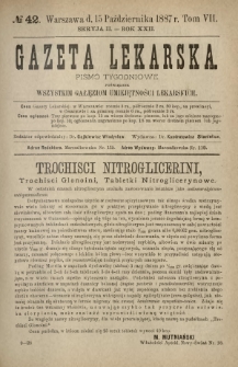 Gazeta Lekarska : pismo tygodniowe poświęcone wszystkim gałęziom umiejętności lekarskich 1887 Ser. II R. 22 T. 7 nr 42