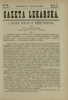 Gazeta Lekarska : pismo tygodniowe poświęcone wszystkim gałęziom umiejętności lekarskich 1892 Ser. II R. 27 T. 12 nr 32