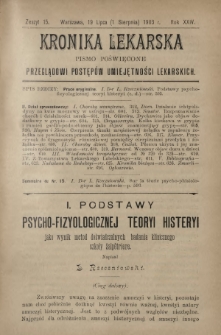 Kronika Lekarska : pismo poświęcone przeglądowi postępów umiejętności lekarskich 1903 R. 24 z. 15