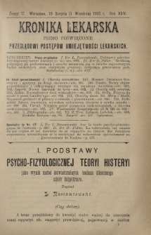 Kronika Lekarska : pismo poświęcone przeglądowi postępów umiejętności lekarskich 1903 R. 24 z. 17