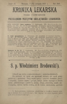 Kronika Lekarska : pismo poświęcone przeglądowi postępów umiejętności lekarskich 1903 R. 24 z. 22