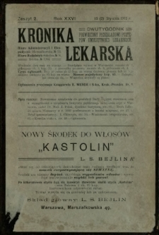 Kronika Lekarska : pismo poświęcone przeglądowi postępów umiejętności lekarskich 1905 R. 26 z. 2