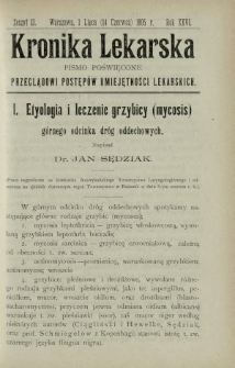 Kronika Lekarska : pismo poświęcone przeglądowi postępów umiejętności lekarskich 1905 R. 26 z. 13