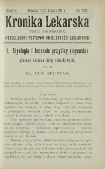 Kronika Lekarska : pismo poświęcone przeglądowi postępów umiejętności lekarskich 1905 R. 26 z. 16