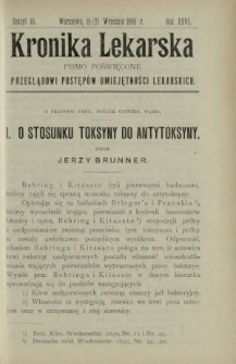 Kronika Lekarska : pismo poświęcone przeglądowi postępów umiejętności lekarskich 1905 R. 26 z. 18