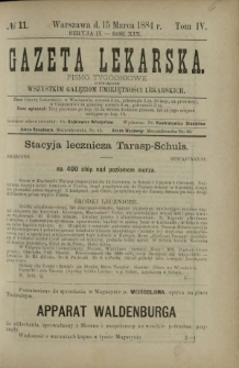 Gazeta Lekarska : pismo tygodniowe poświęcone wszystkim gałęziom umiejętności lekarskich 1884 Ser. II R. 19 T. 4 nr 11