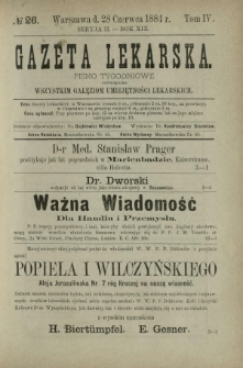Gazeta Lekarska : pismo tygodniowe poświęcone wszystkim gałęziom umiejętności lekarskich 1884 Ser. II R. 19 T. 4 nr 26