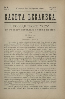 Gazeta Lekarska : pismo tygodniowe poświęcone wszystkim gałęziom umiejętności lekarskich 1891 Ser. II R. 26 T. 11 nr 4