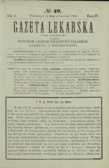 Gazeta Lekarska : pismo tygodniowe poświęcone wszystkim gałęziom umiejętności lekarskiej, farmacyi i weterynaryi 1868 R. 2 T. 4 nr 49