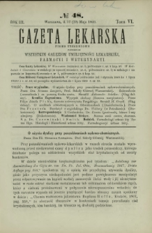 Gazeta Lekarska : pismo tygodniowe poświęcone wszystkim gałęziom umiejętności lekarskiej, farmacyi i weterynaryi 1869 R. 3 T. 6 nr 48