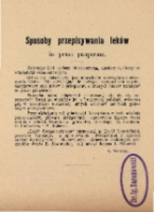 Czasopismo Lekarskie 1900; Sposoby przepisywania leków in praxi pauperum. Dodatek do nr 4, nr 5 (brak), nr 6