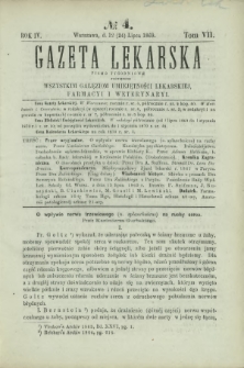 Gazeta Lekarska : pismo tygodniowe poświęcone wszystkim gałęziom umiejętności lekarskiej, farmacyi i weterynaryi 1869 R. 4 T. 7 nr 4