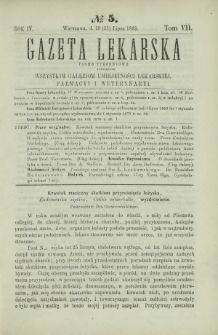 Gazeta Lekarska : pismo tygodniowe poświęcone wszystkim gałęziom umiejętności lekarskiej, farmacyi i weterynaryi 1869 R. 4 T. 7 nr 5