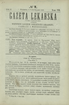 Gazeta Lekarska : pismo tygodniowe poświęcone wszystkim gałęziom umiejętności lekarskiej, farmacyi i weterynaryi 1869 R. 4 T. 7 nr 7
