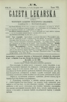 Gazeta Lekarska : pismo tygodniowe poświęcone wszystkim gałęziom umiejętności lekarskiej, farmacyi i weterynaryi 1869 R. 4 T. 7 nr 8