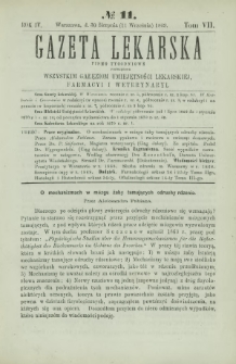 Gazeta Lekarska : pismo tygodniowe poświęcone wszystkim gałęziom umiejętności lekarskiej, farmacyi i weterynaryi 1869 R. 4 T. 7 nr 11