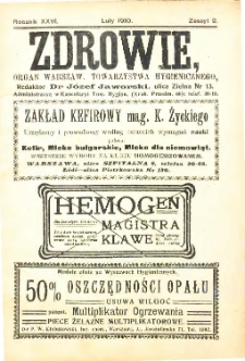 Zdrowie : miesięcznik poświęcony hygienie publicznej i prywatnej. 1910 T. 26 nr 2