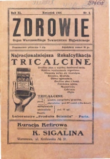 Zdrowie : miesięcznik poświęcony hygienie publicznej i prywatnej 1925 T. 40 nr 4