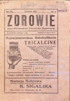 Zdrowie : miesięcznik poświęcony hygienie publicznej i prywatnej 1925 T. 40 nr 6