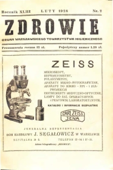 Zdrowie: miesięcznik poświęcony hygienie publicznej i prywatnej 1928 T. 43 nr 2