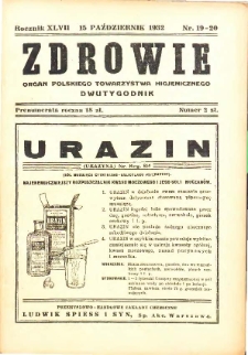 Zdrowie : miesięcznik poświęcony hygienie publicznej i prywatnej 1932 T. 47 nr 19-20