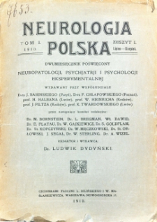 Neurologja Polska : dwumiesięcznik poświęcony neuropatologji, psychjatrji i psychologji eksperymentalnejT.I nr 1