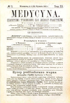 Medycyna czasopismo tygodniowe dla lekarzy praktycznych 1883 T. XI nr 3