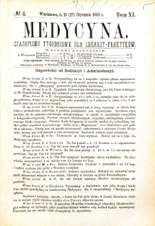 Medycyna czasopismo tygodniowe dla lekarzy praktycznych 1883 T. XI nr 4