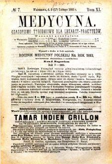Medycyna czasopismo tygodniowe dla lekarzy praktycznych 1883 T. XI nr 7