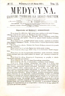 Medycyna czasopismo tygodniowe dla lekarzy praktycznych 1883 T. XI nr 11
