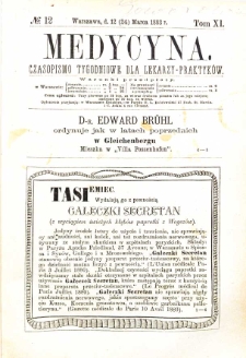 Medycyna czasopismo tygodniowe dla lekarzy praktycznych 1883 T. XI nr 12