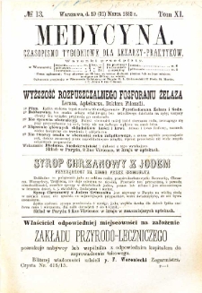 Medycyna czasopismo tygodniowe dla lekarzy praktycznych 1883 T. XI nr 13