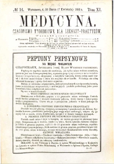 Medycyna czasopismo tygodniowe dla lekarzy praktycznych 1883 T. XI nr 14