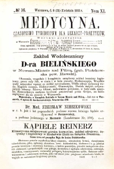 Medycyna czasopismo tygodniowe dla lekarzy praktycznych 1883 T. XI nr 16