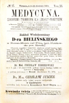 Medycyna czasopismo tygodniowe dla lekarzy praktycznych 1883 T. XI nr 17