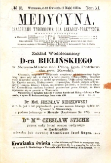 Medycyna czasopismo tygodniowe dla lekarzy praktycznych 1883 T. XI nr 18