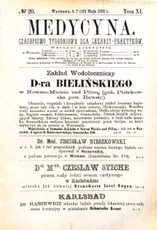 Medycyna czasopismo tygodniowe dla lekarzy praktycznych 1883 T. XI nr 20