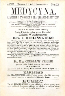 Medycyna czasopismo tygodniowe dla lekarzy praktycznych 1883 T. XI nr 22