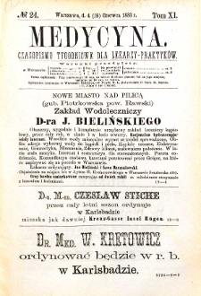 Medycyna czasopismo tygodniowe dla lekarzy praktycznych 1883 T. XI nr 24