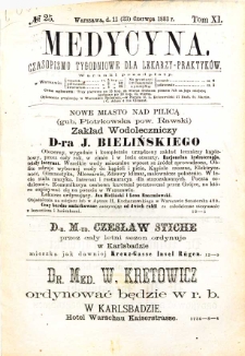 Medycyna czasopismo tygodniowe dla lekarzy praktycznych 1883 T. XI nr 25