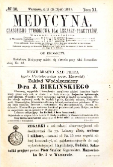 Medycyna czasopismo tygodniowe dla lekarzy praktycznych 1883 T. XI nr 30