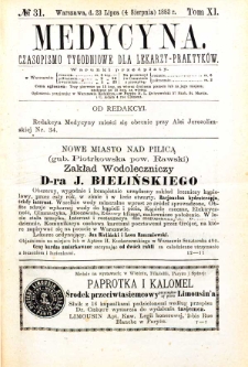 Medycyna czasopismo tygodniowe dla lekarzy praktycznych 1883 T. XI nr 31